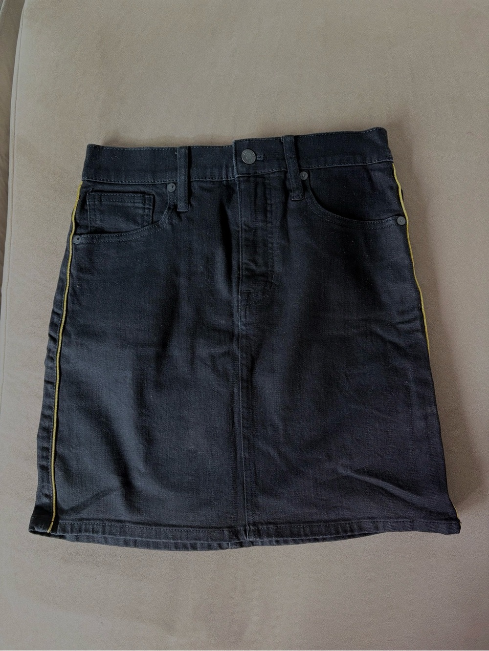 Black Denim Madewell Skirt with Golden Side stripe